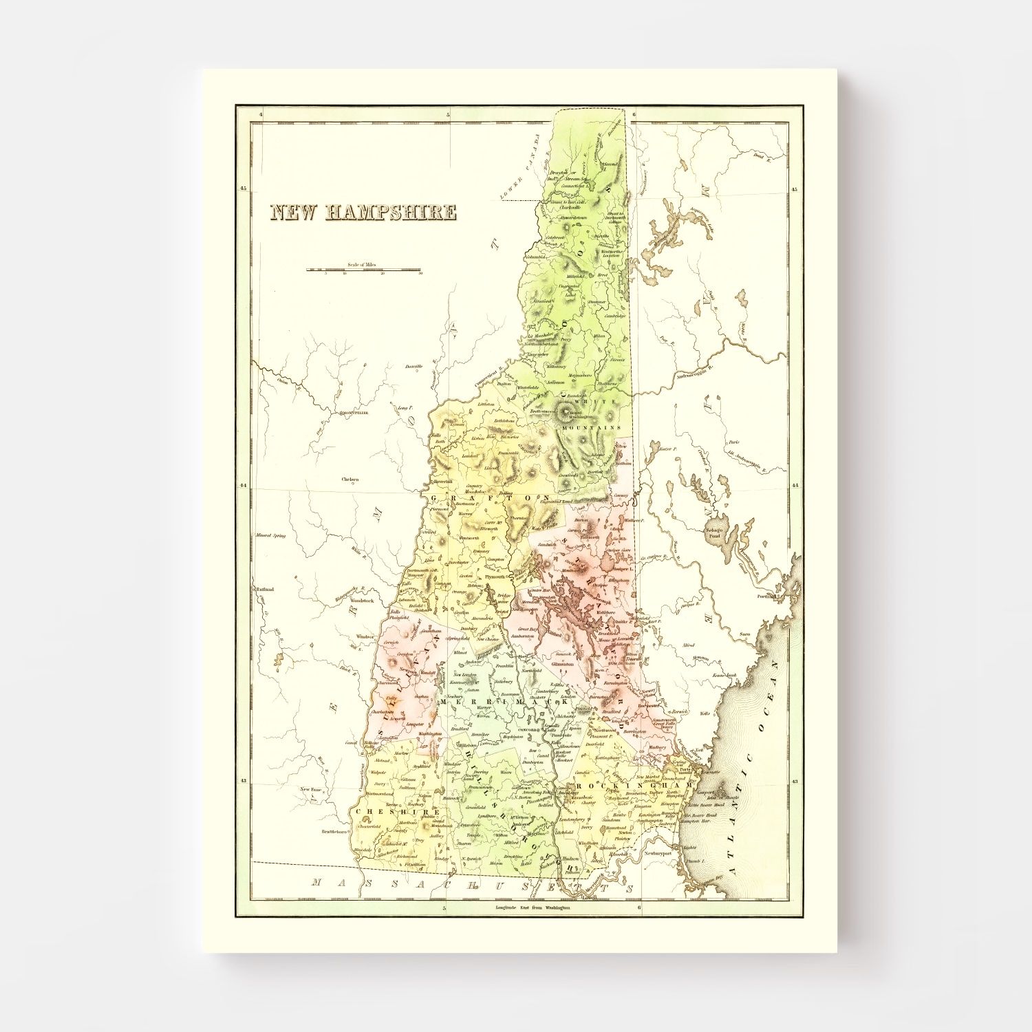 Vintage Map of New Hampshire 1838