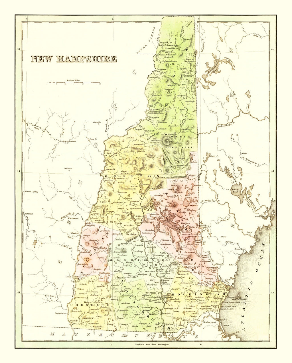 Vintage Map of New Hampshire 1838