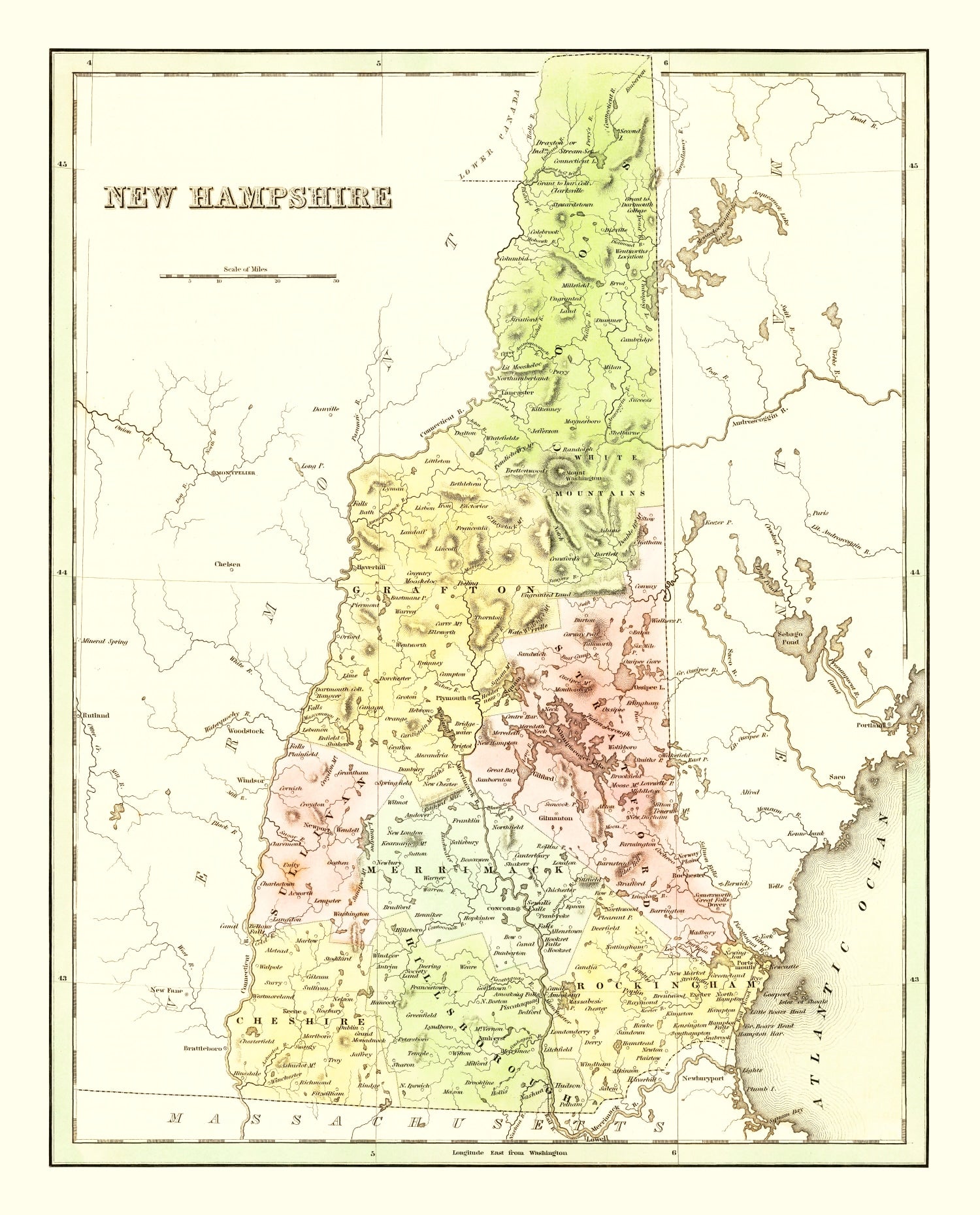 Vintage Map of New Hampshire 1838