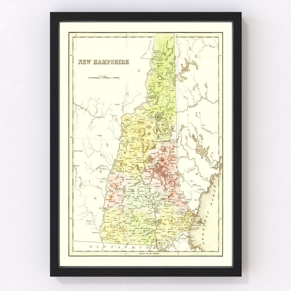 Vintage Map of New Hampshire 1838