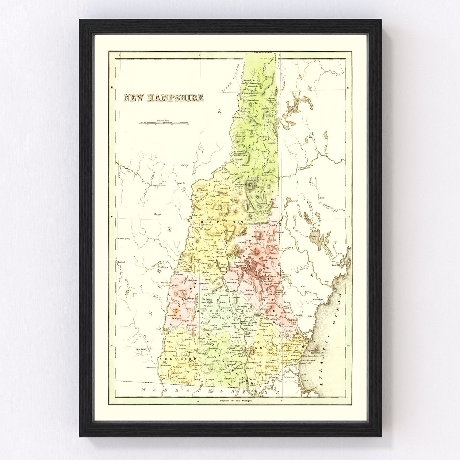Vintage Map of New Hampshire 1838