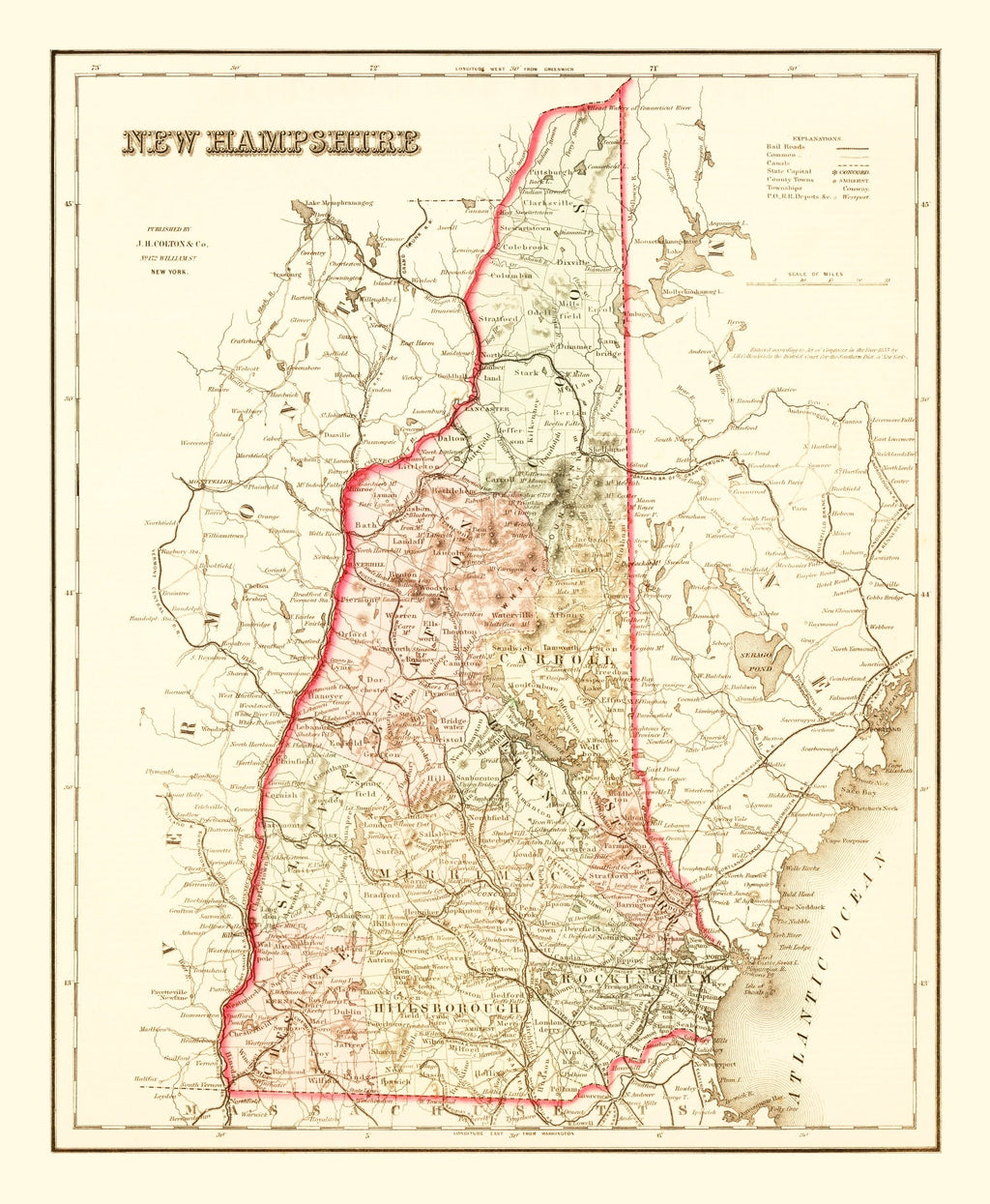 Vintage Map of New Hampshire 1858