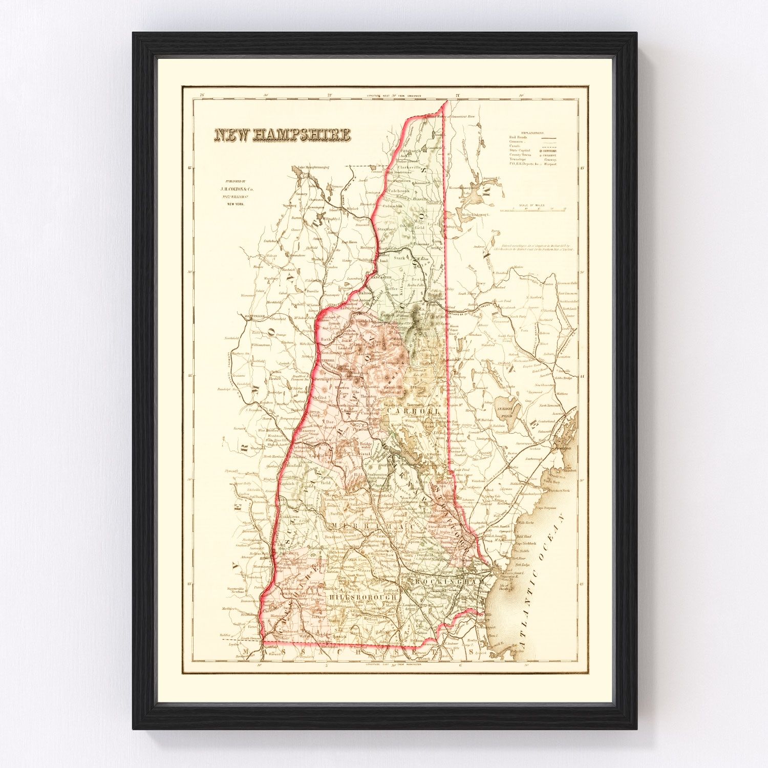 Vintage Map of New Hampshire 1858