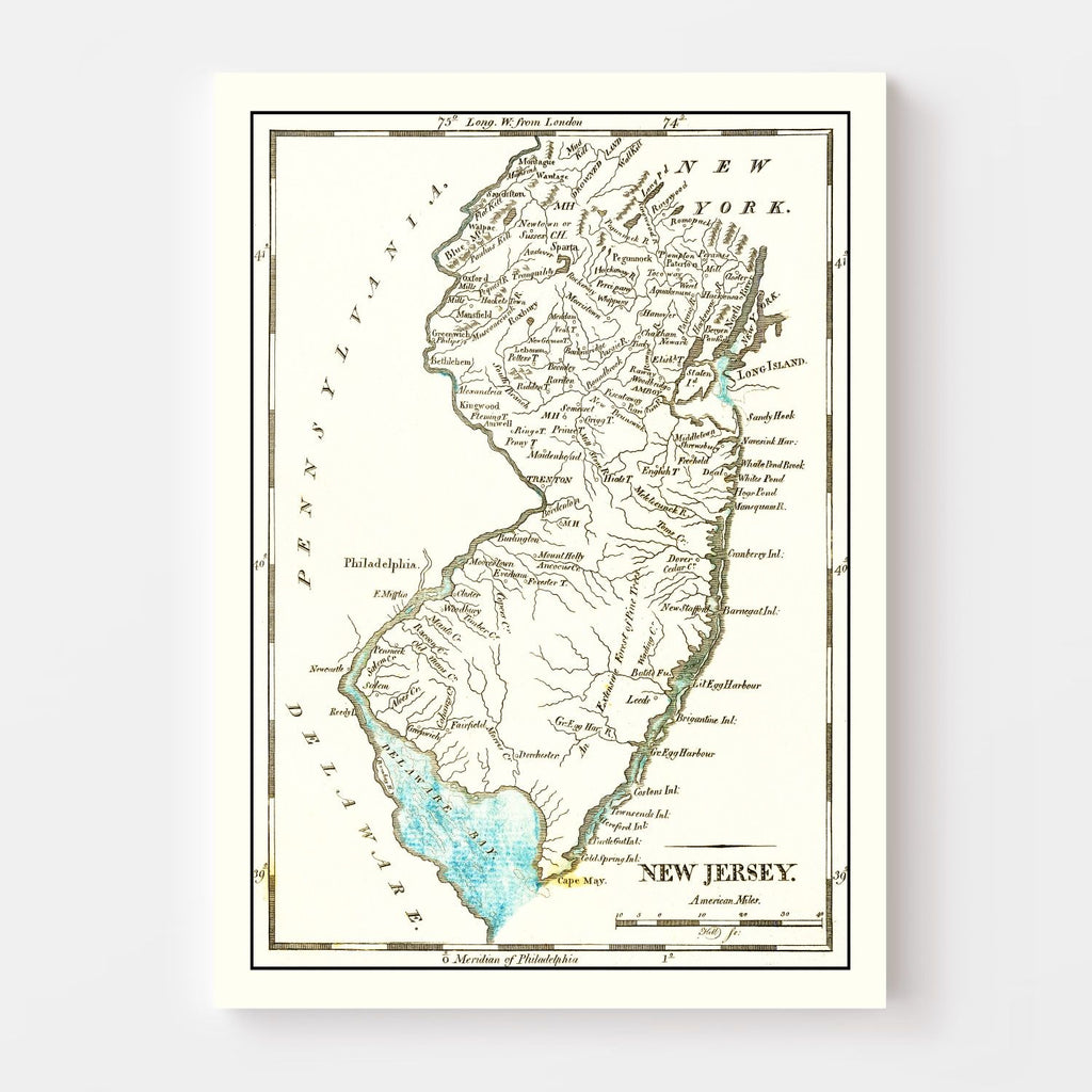 Vintage Map of New Jersey 1814