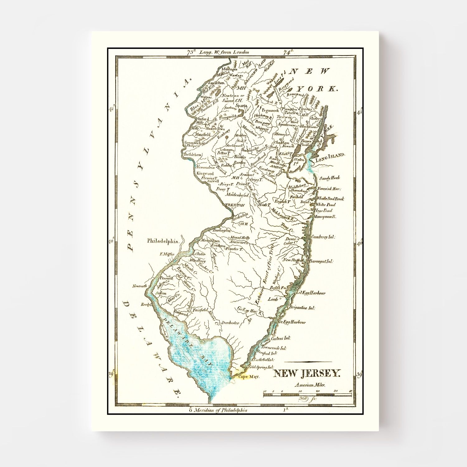 Vintage Map of New Jersey 1814