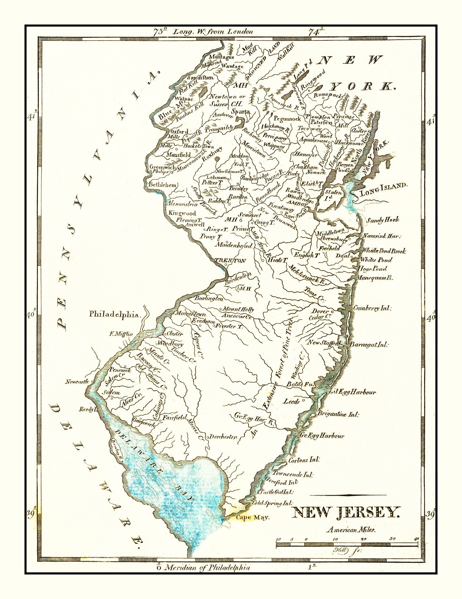 Vintage Map of New Jersey 1814