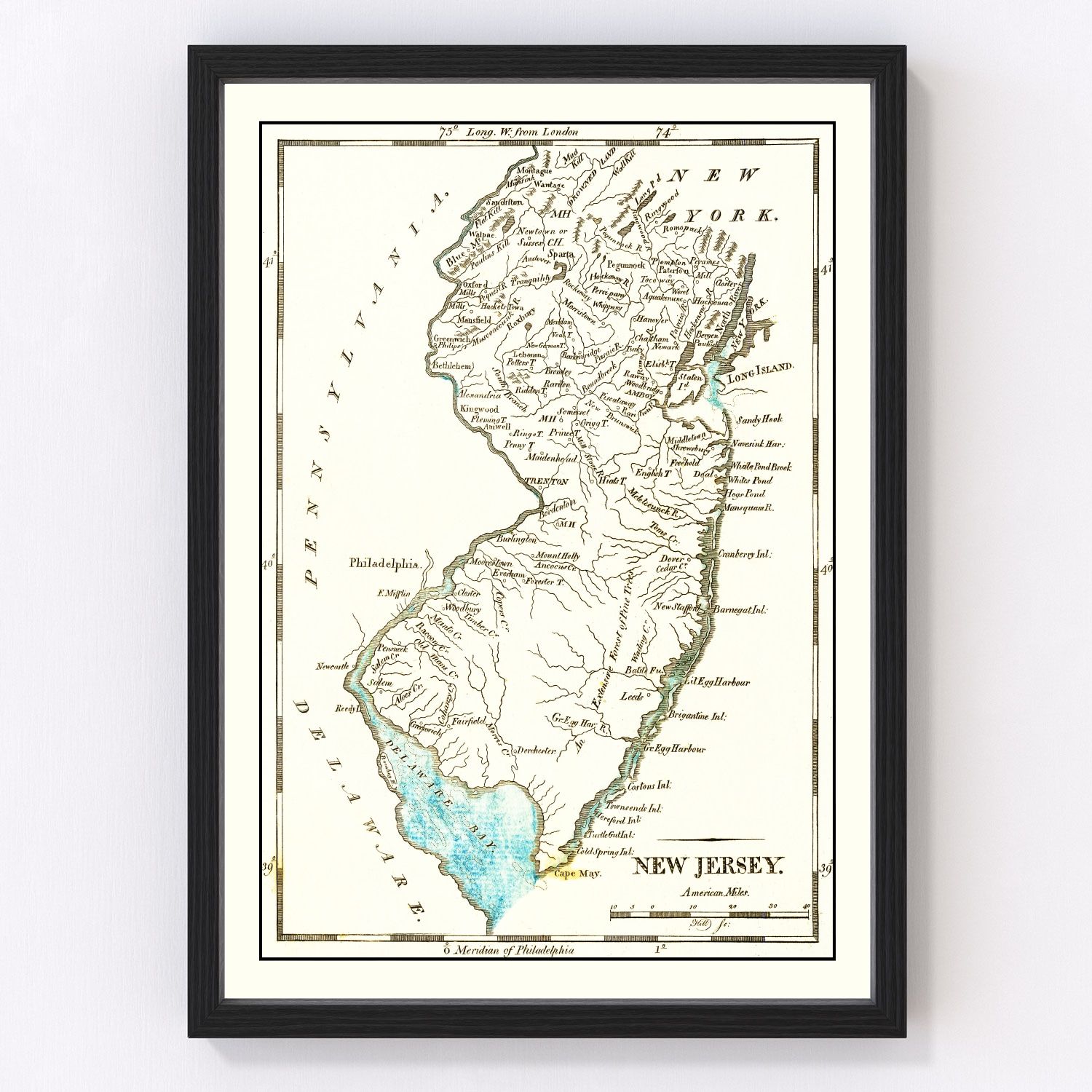 Vintage Map of New Jersey 1814