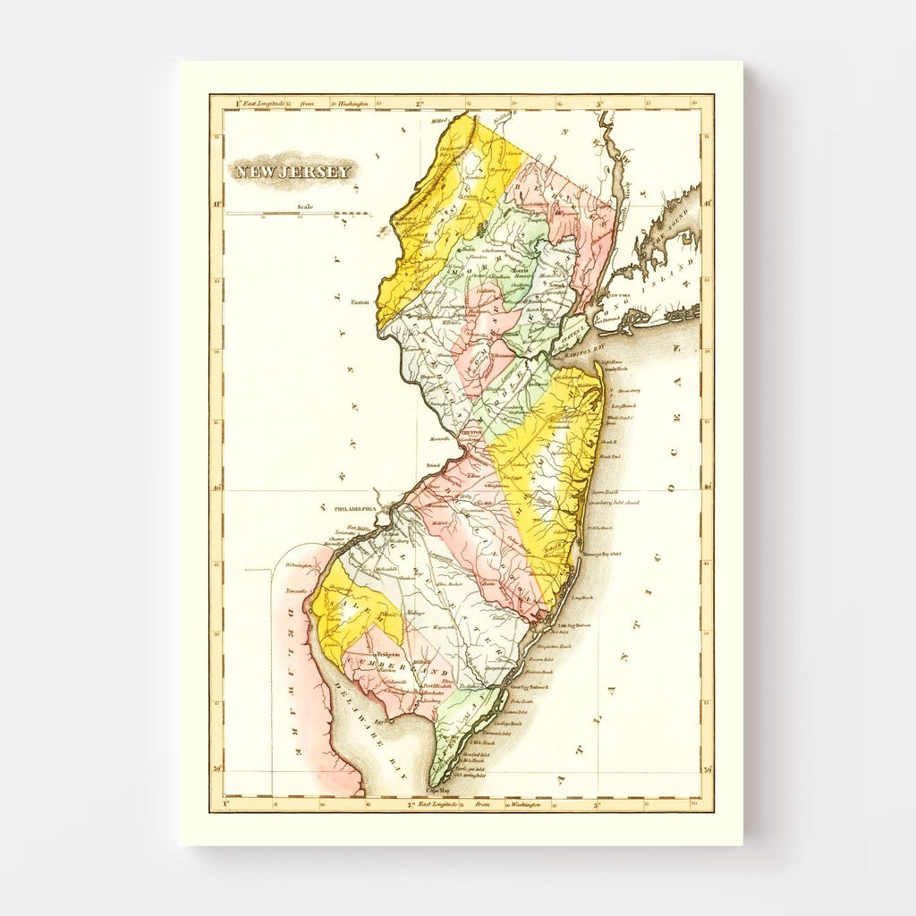 Vintage Map of New Jersey 1823