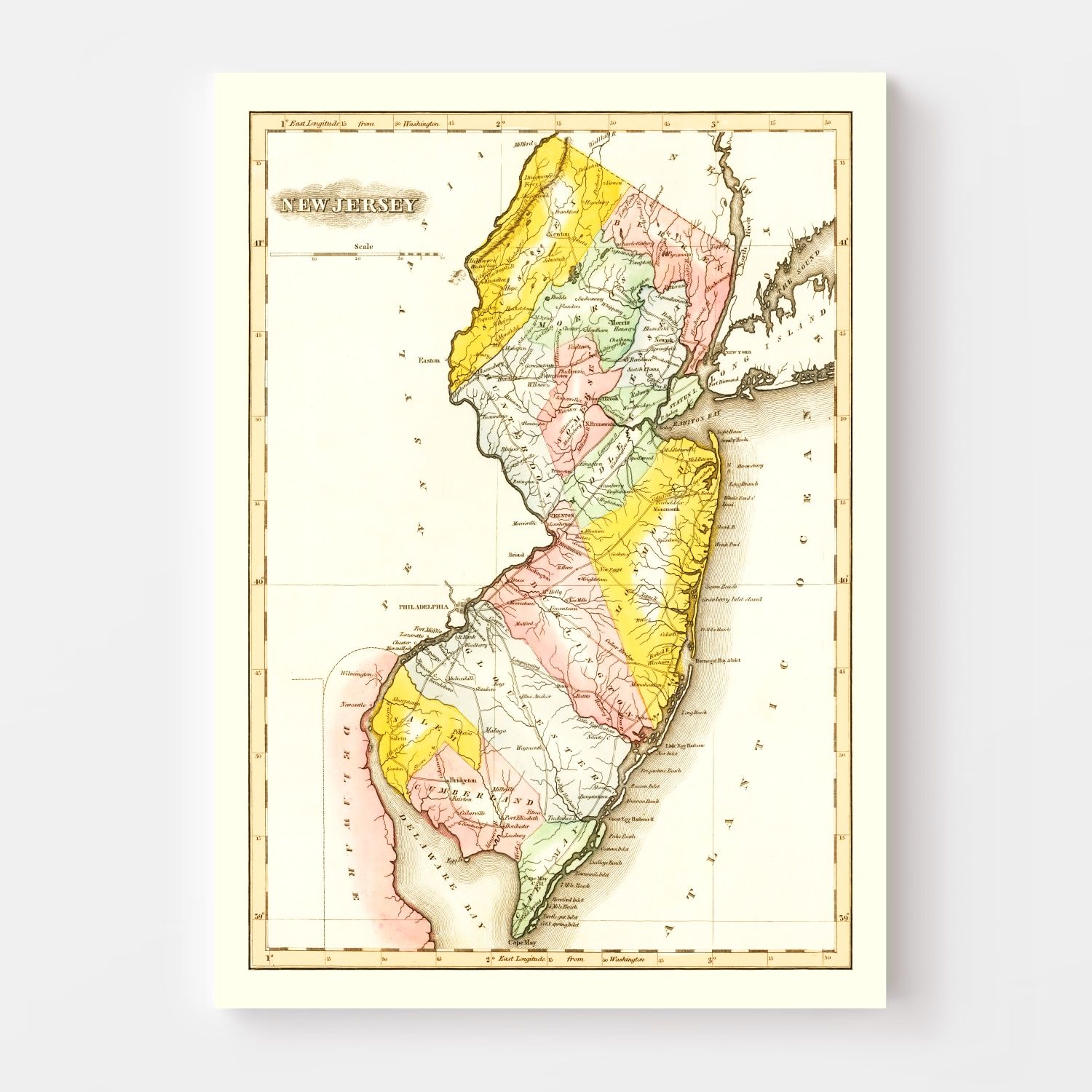Vintage Map of New Jersey 1823