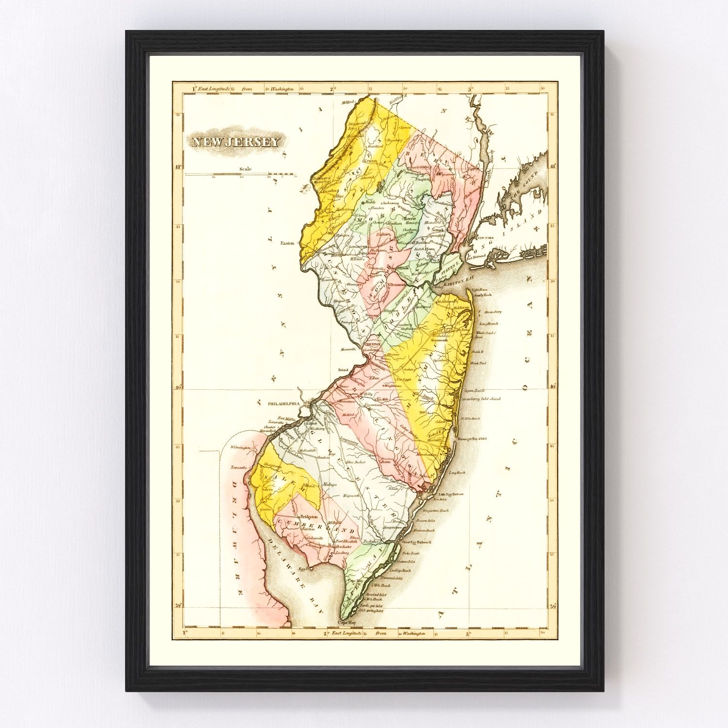 Vintage Map of New Jersey 1823