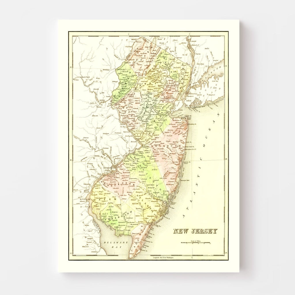 Vintage Map of New Jersey 1838