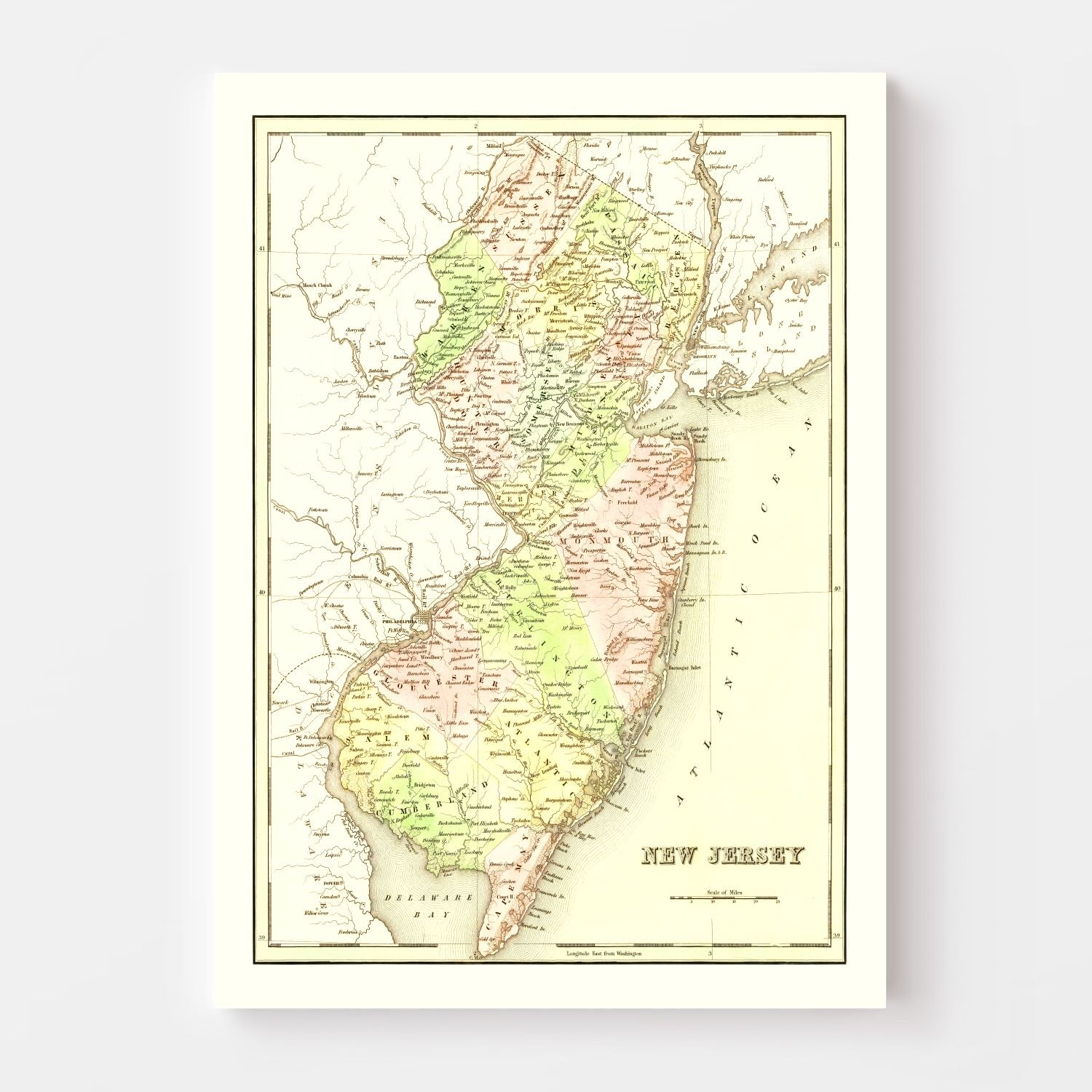 Vintage Map of New Jersey 1838