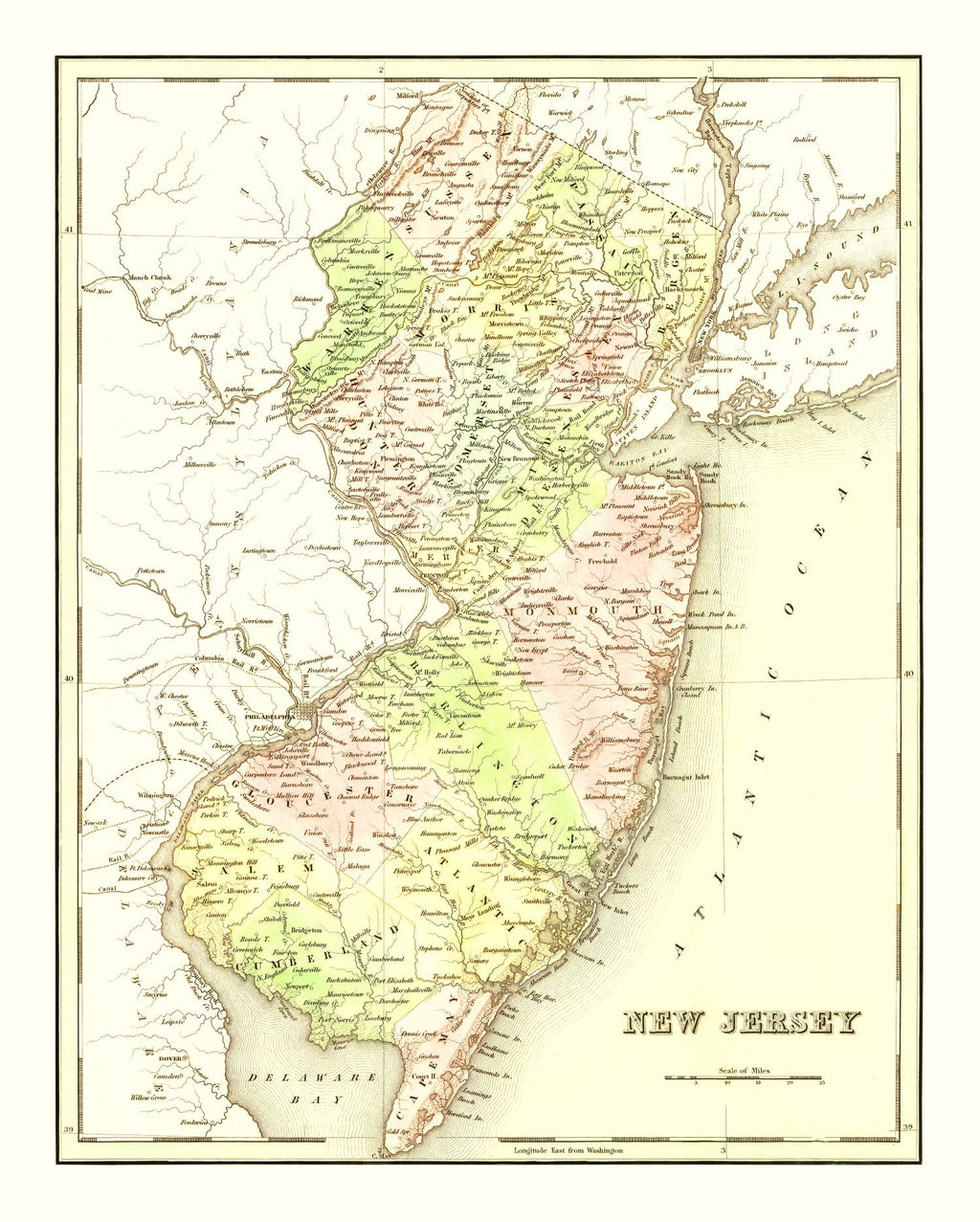 Vintage Map of New Jersey 1838