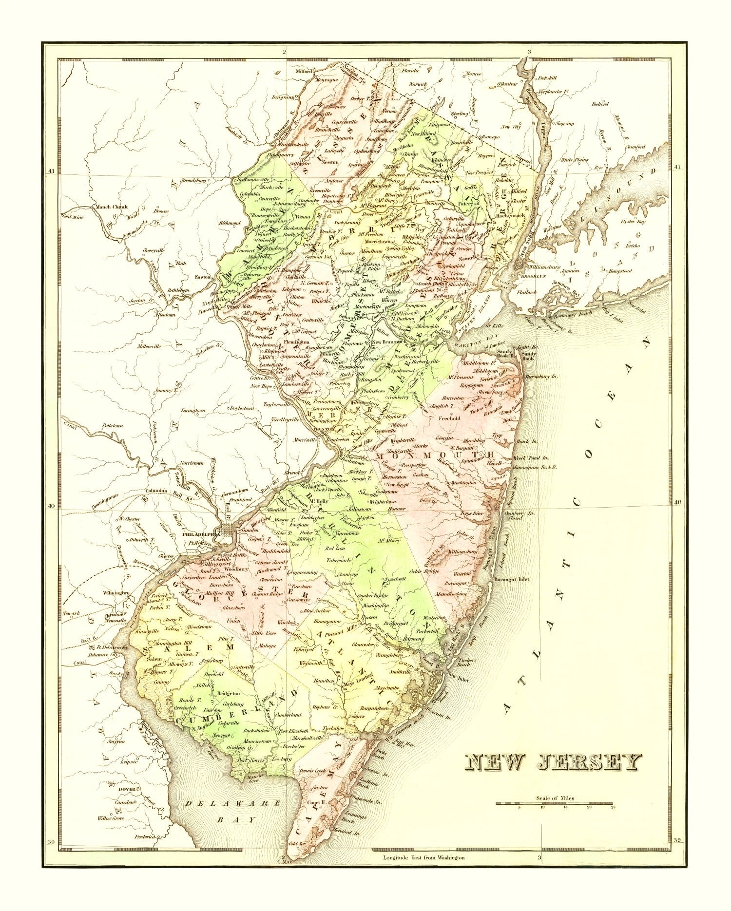 Vintage Map of New Jersey 1838