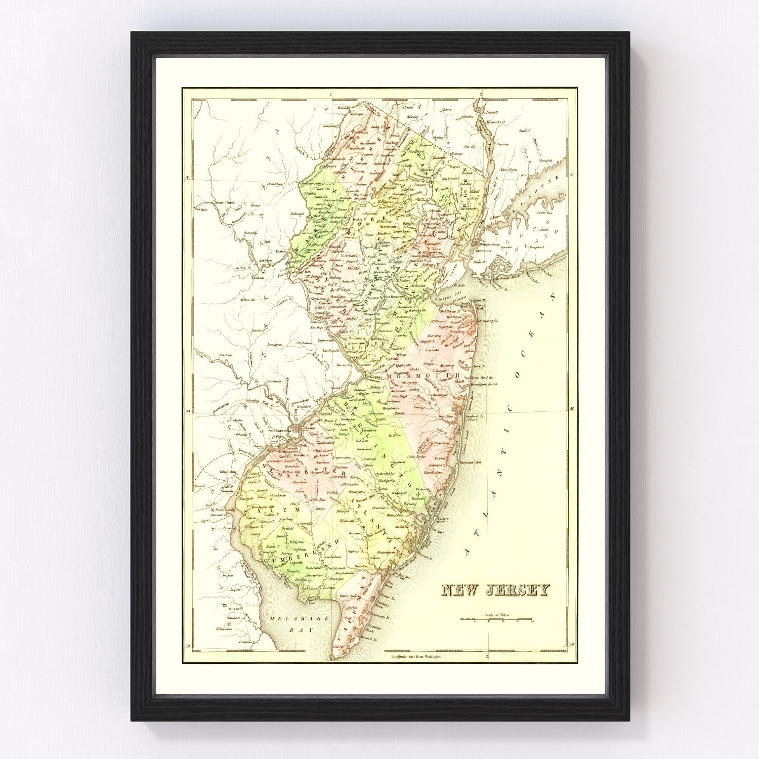 Vintage Map of New Jersey 1838