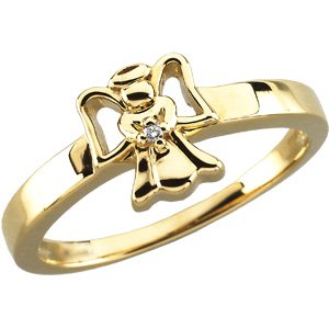 14K Yellow Gold .005 CT Natural Diamond Youth Angel Ring