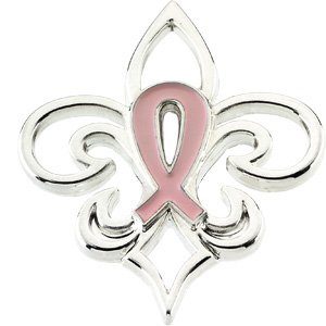 14K White Gold Breast Cancer Awareness Fleur-de-Lis Lapel Pin