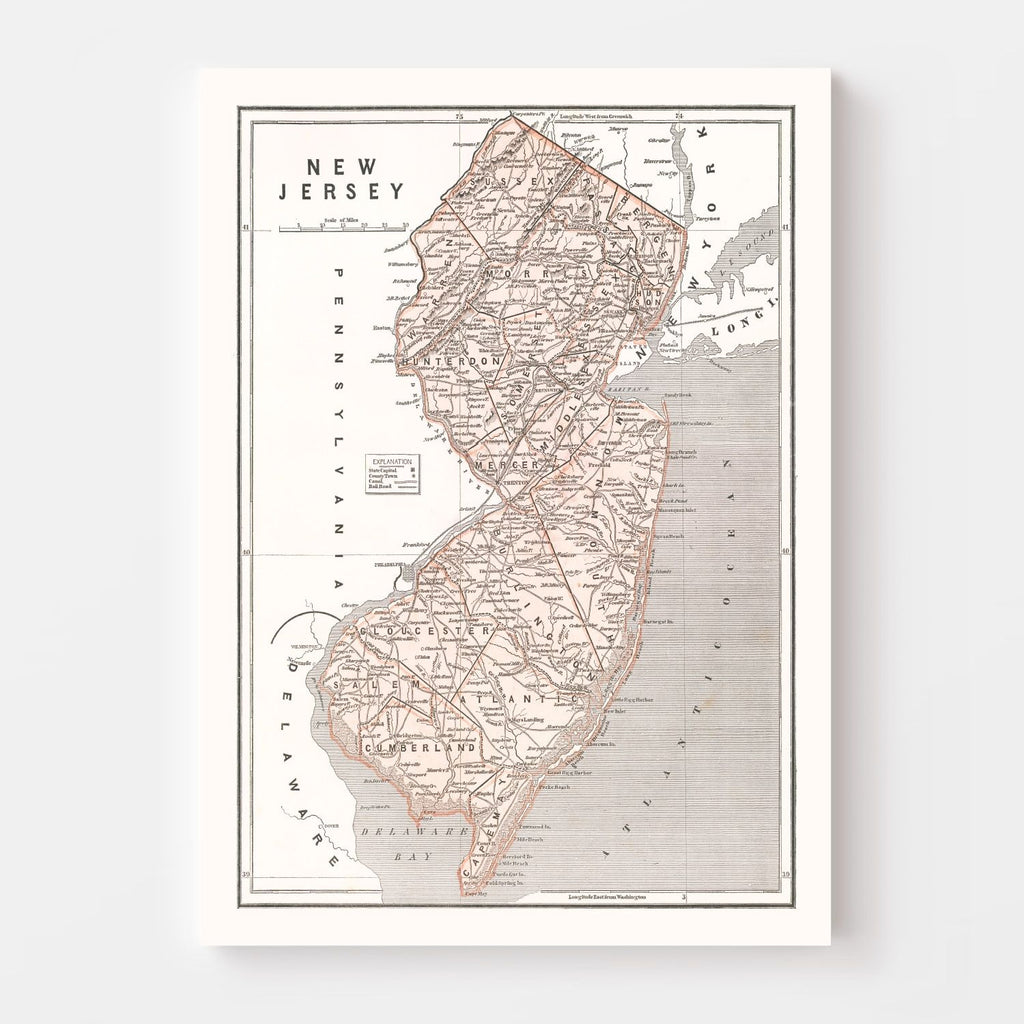 Vintage Map of New Jersey 1846