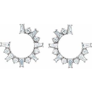 Platinum 1 CTW Natural Diamond Front-Facing Hoop Earrings – image 2
