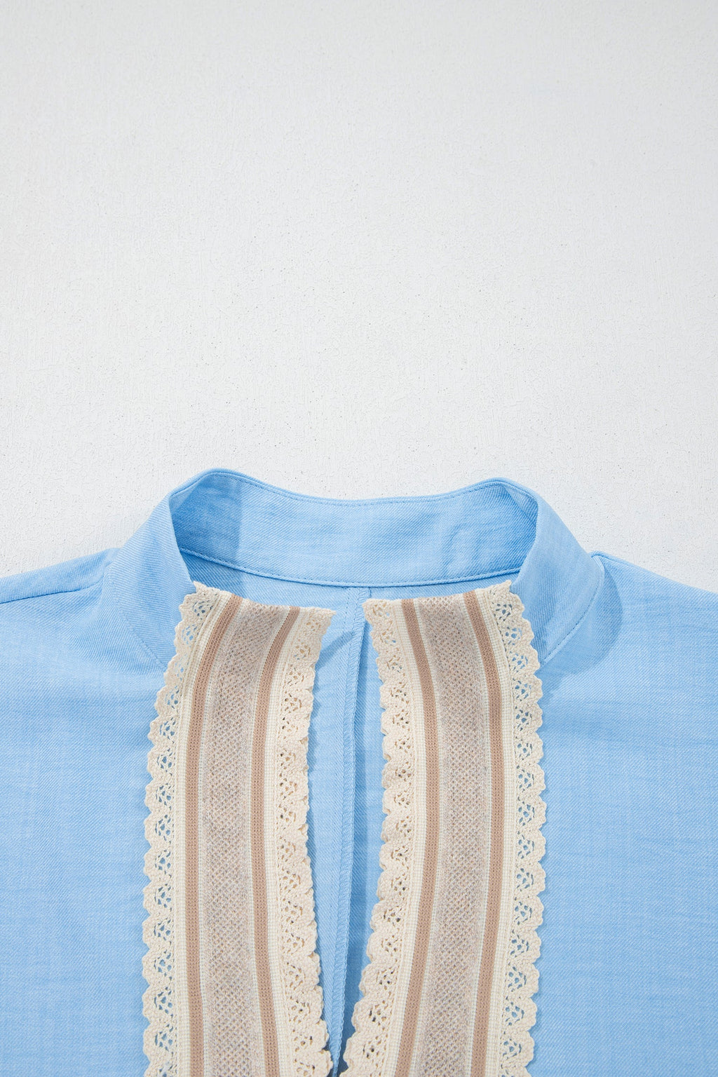 Crochet Lace Trim Rolled Short Sleeve Blouse