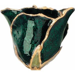 Lacquered Emerald Green Sparkle Rose with Gold Trim