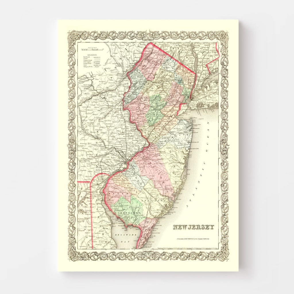 Vintage Map of New Jersey 1855