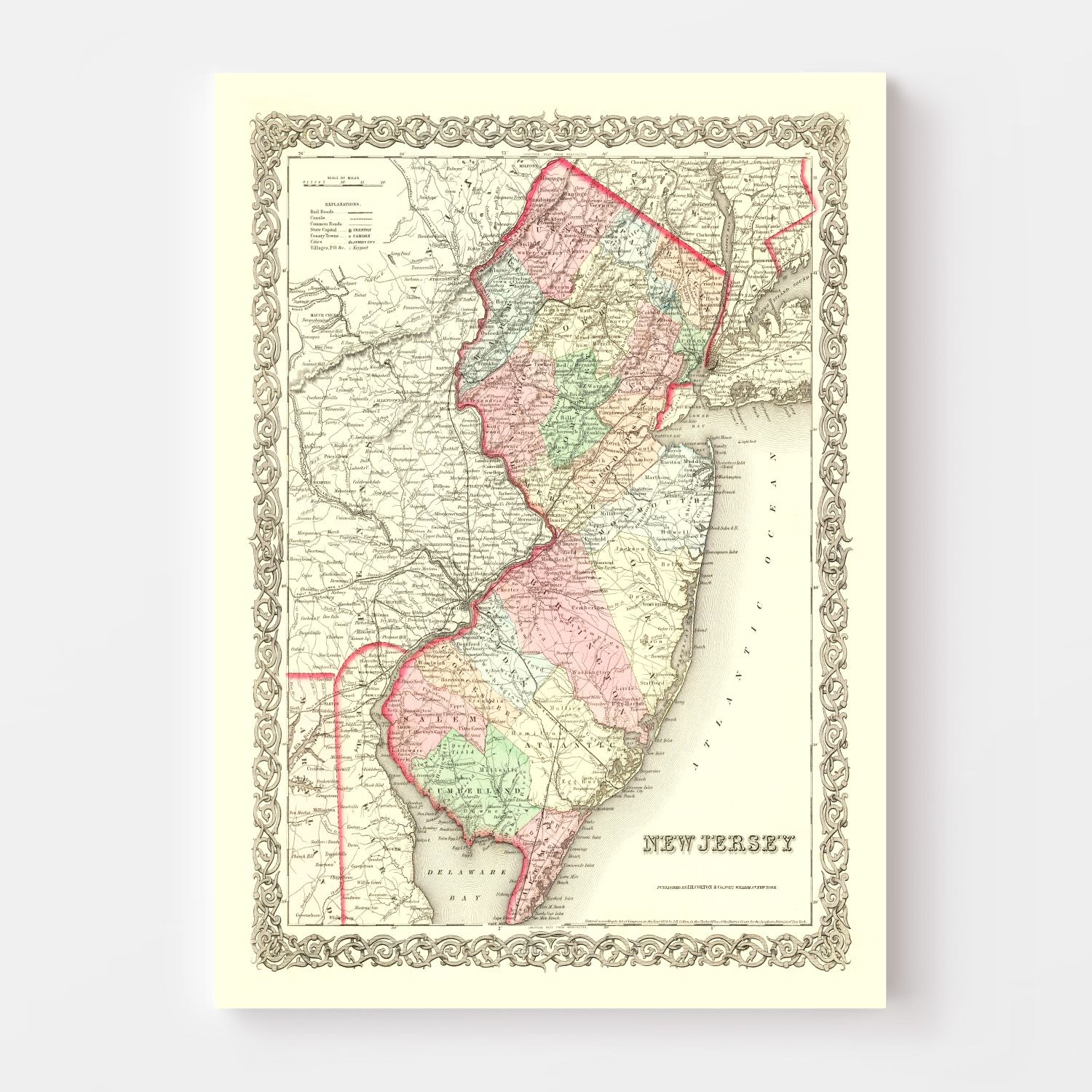 Vintage Map of New Jersey 1855