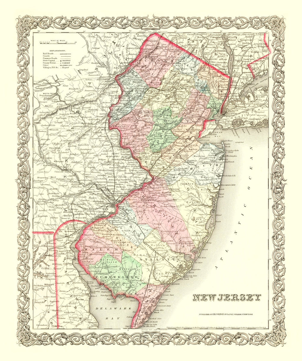 Vintage Map of New Jersey 1855