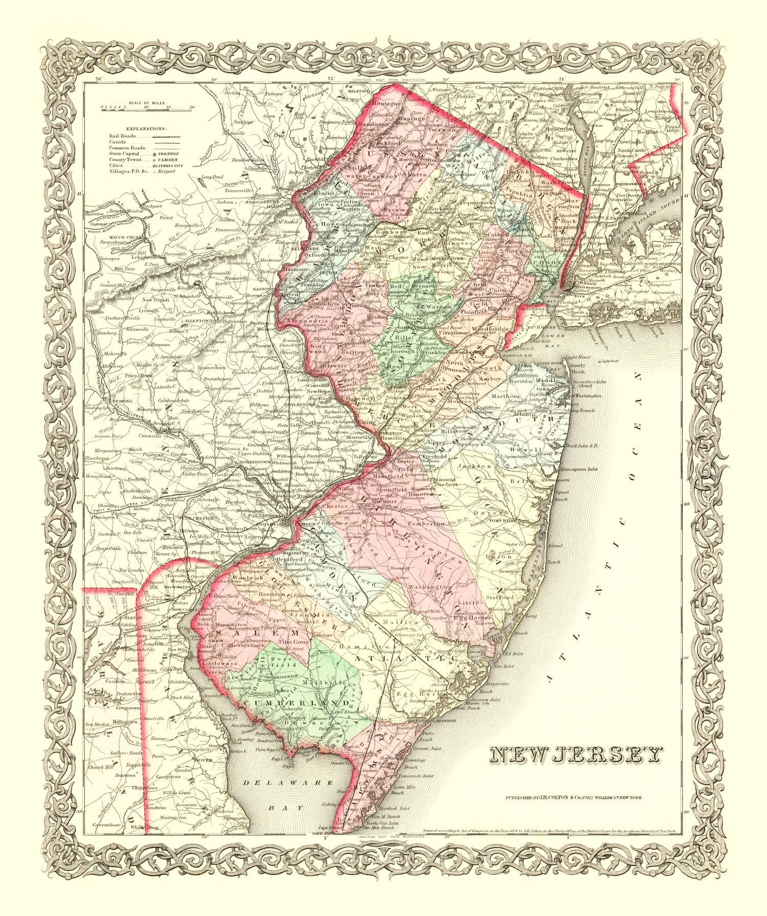 Vintage Map of New Jersey 1855