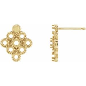 14K Yellow Gold Geometric Cabochon Earring Mounting