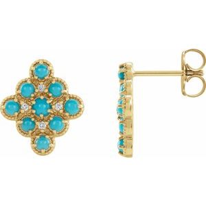 14K Yellow Gold Geometric Cabochon Earring Mounting – image 2