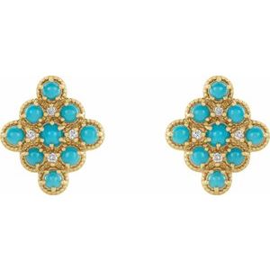 14K Yellow Gold Natural Turquoise & .03 CTW Natural Diamond Geometric Earrings – image 2