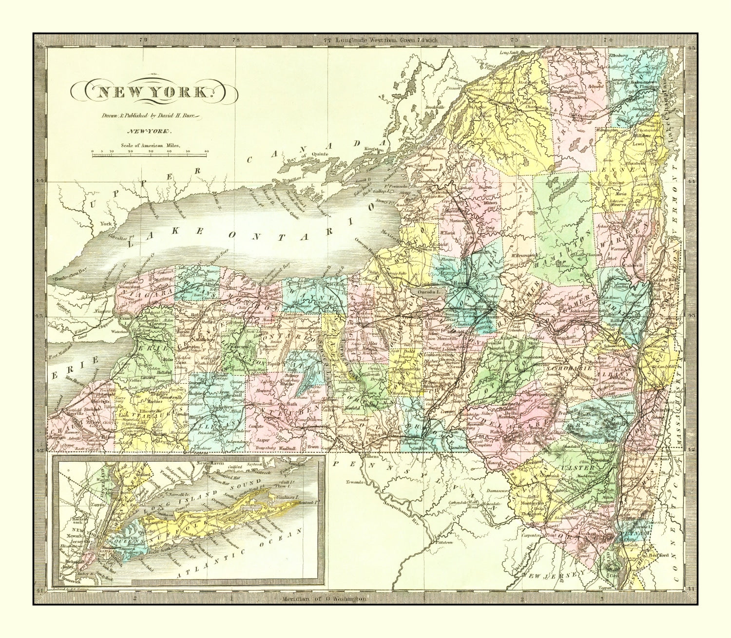 Vintage Map of New York 1836