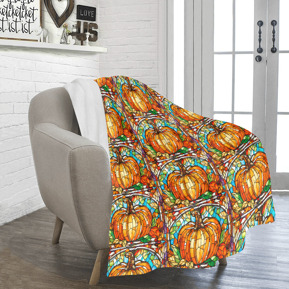Stained Glass Pumpkins Design Ultra-Soft Micro Fleece Blanket (Made In USA)