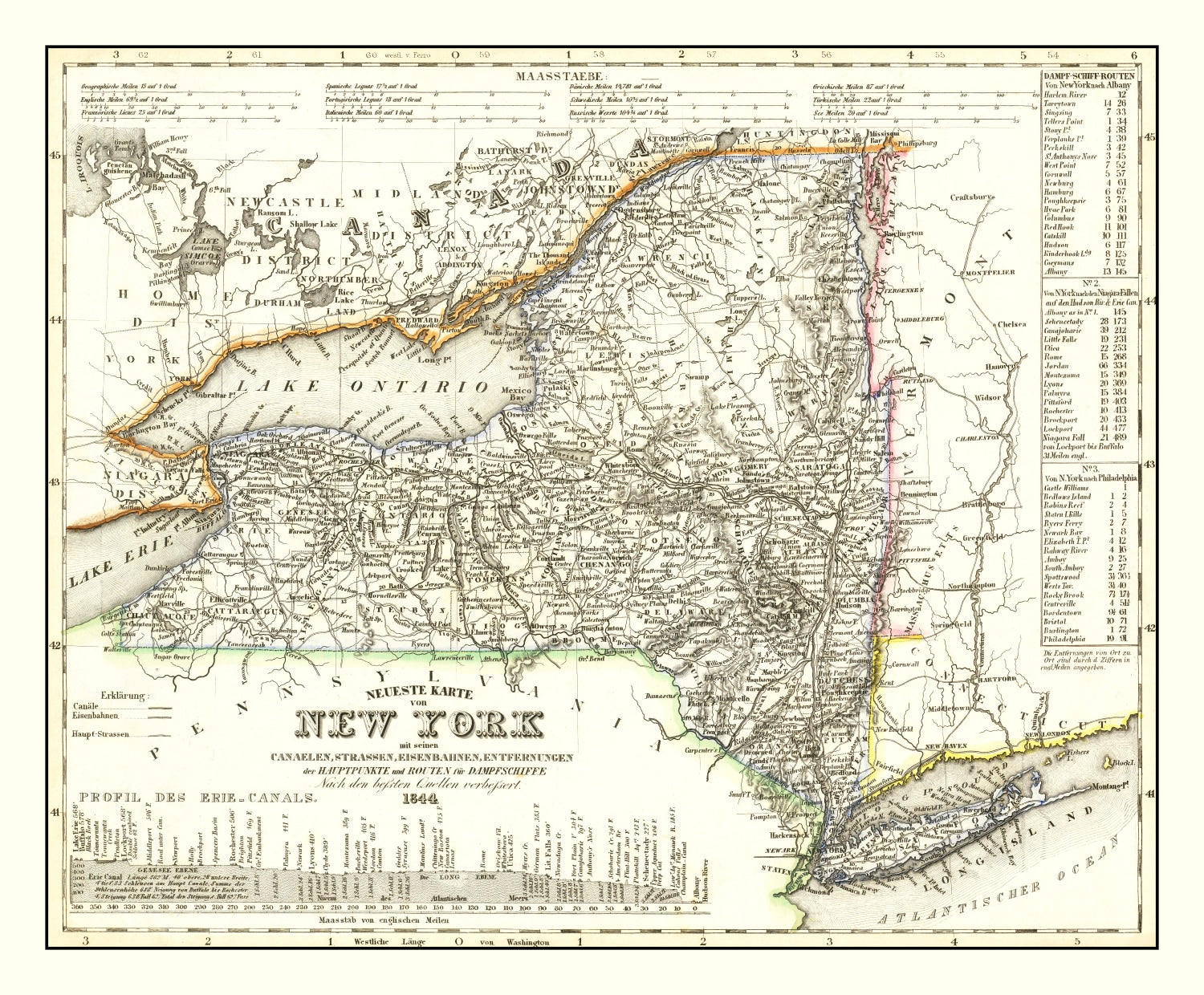 Vintage Map of New York 1844