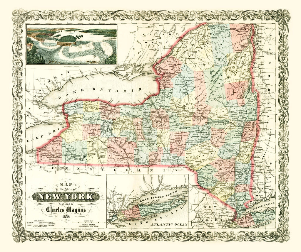 Vintage Map of New York 1854
