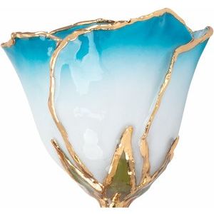 Lacquered Cream & Turquoise Ombre Rose with Gold Trim
