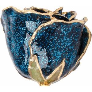 Lacquered Blue Sparkle Rose with Gold Trim