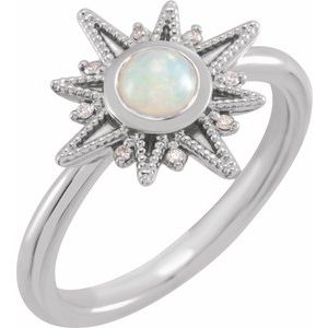 Sterling Silver Natural Ethiopian Opal & .03 CTW Natural Diamond Star Ring