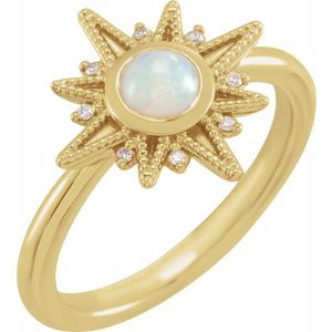 14K Yellow Gold Natural Ethiopian Opal & .03 CTW Natural Diamond Star Ring