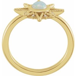 14K Yellow Gold Natural Ethiopian Opal & .03 CTW Natural Diamond Star Ring