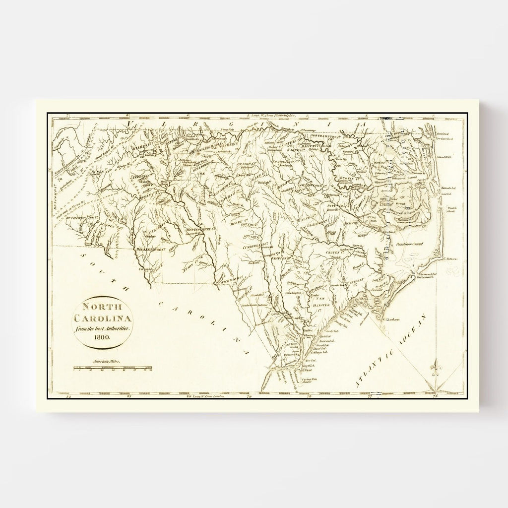Vintage Map of North Carolina 1800