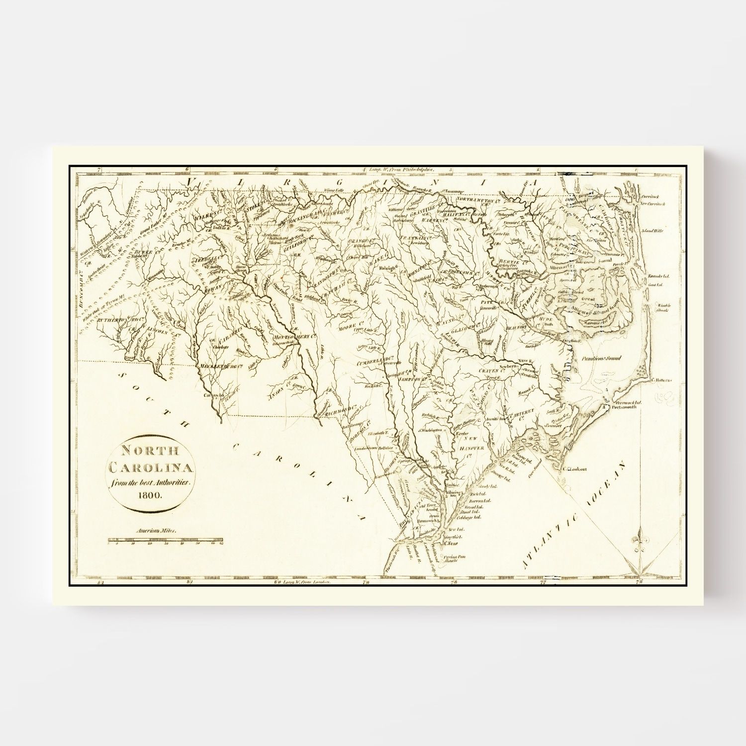Vintage Map of North Carolina 1800