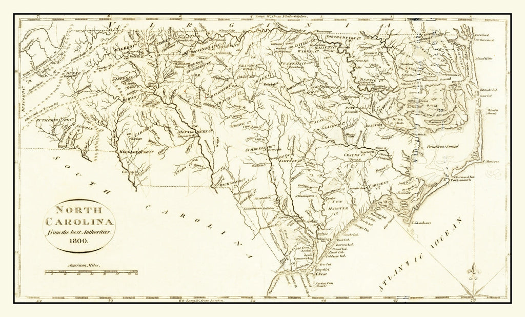 Vintage Map of North Carolina 1800
