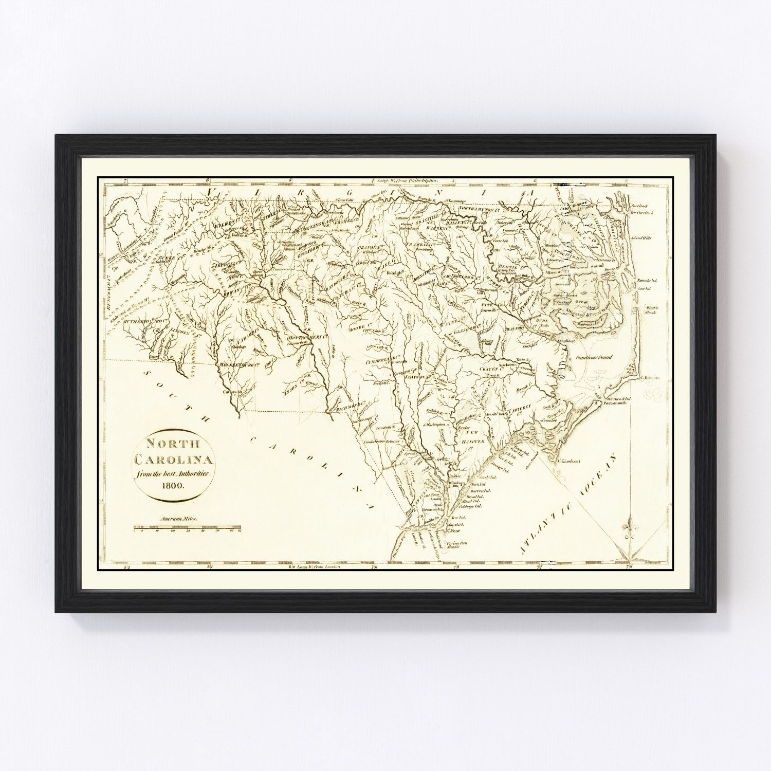 Vintage Map of North Carolina 1800