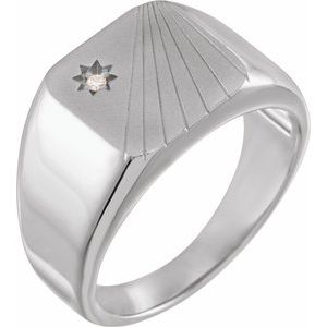 14K White Gold .015 CT Natural Diamond Signet Ring