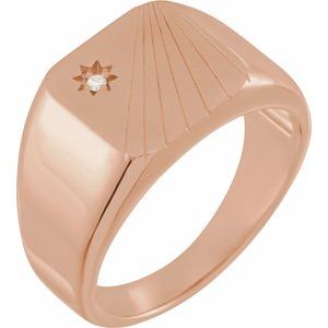 14K Rose Gold .015 CT Natural Diamond Signet Ring