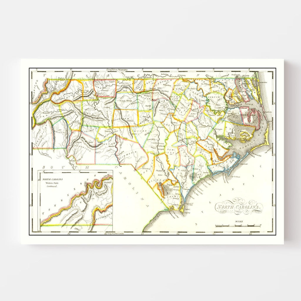 Vintage Map of North Carolina 1814