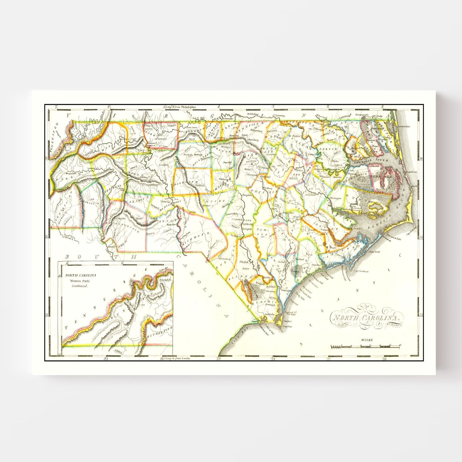 Vintage Map of North Carolina 1814