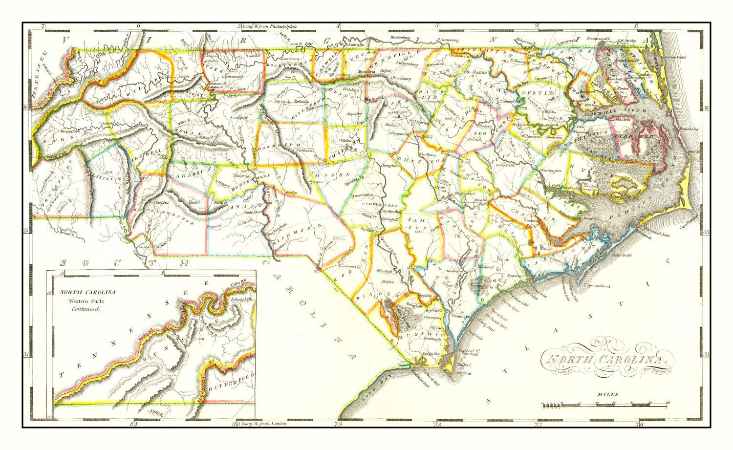 Vintage Map of North Carolina 1814